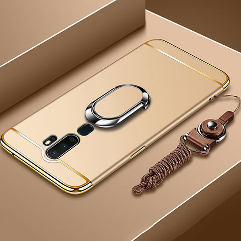 Funda Bumper Lujo Marco de Metal y Plastico Carcasa con Anillo de dedo Soporte A01 para Oppo A11X Oro