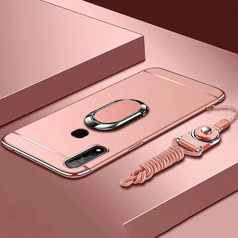 Funda Bumper Lujo Marco de Metal y Plastico Carcasa con Anillo de dedo Soporte A01 para Oppo A31 Oro Rosa