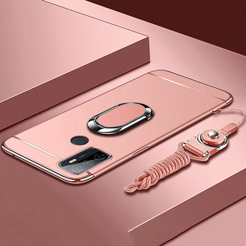 Funda Bumper Lujo Marco de Metal y Plastico Carcasa con Anillo de dedo Soporte A01 para Oppo A53 Oro Rosa