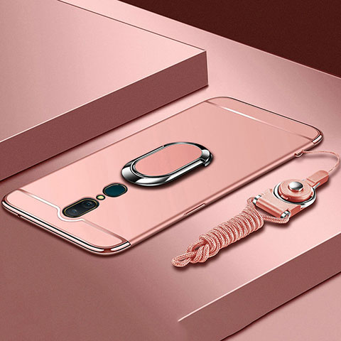 Funda Bumper Lujo Marco de Metal y Plastico Carcasa con Anillo de dedo Soporte A01 para Oppo A9 Oro Rosa