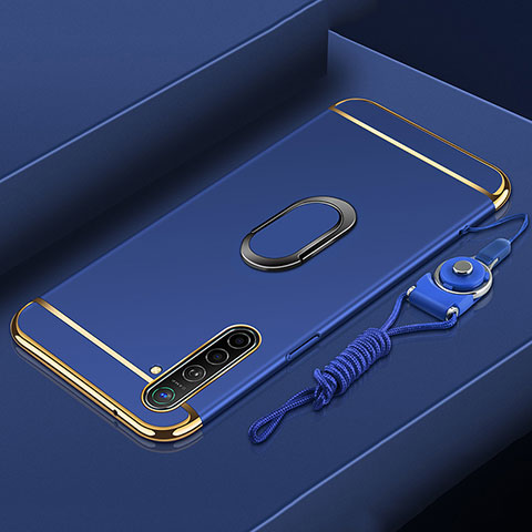 Funda Bumper Lujo Marco de Metal y Plastico Carcasa con Anillo de dedo Soporte A01 para Oppo K5 Azul