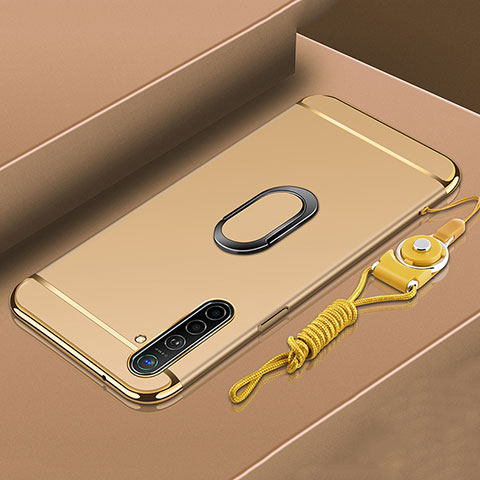 Funda Bumper Lujo Marco de Metal y Plastico Carcasa con Anillo de dedo Soporte A01 para Oppo K5 Oro