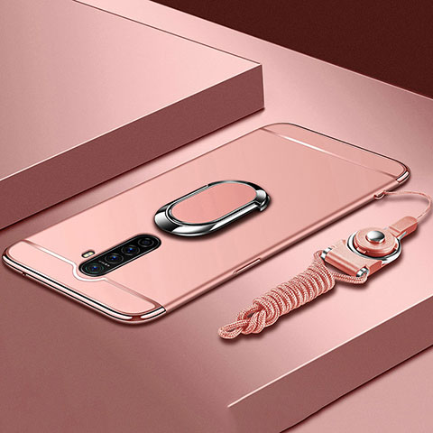 Funda Bumper Lujo Marco de Metal y Plastico Carcasa con Anillo de dedo Soporte A01 para Oppo Reno Ace Oro Rosa