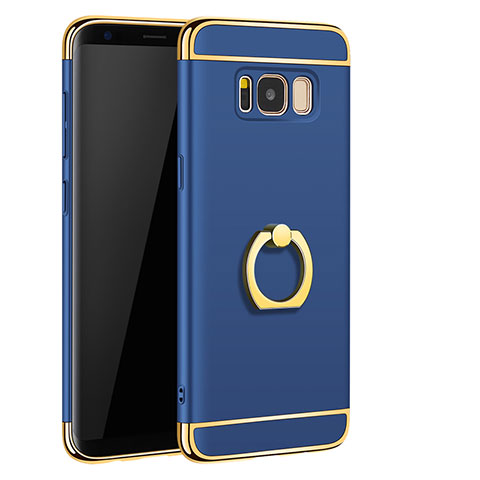 Funda Bumper Lujo Marco de Metal y Plastico Carcasa con Anillo de dedo Soporte A01 para Samsung Galaxy S8 Plus Azul