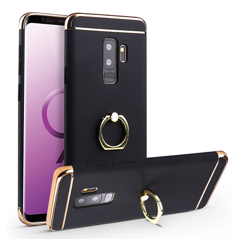 Funda Bumper Lujo Marco de Metal y Plastico Carcasa con Anillo de dedo Soporte A01 para Samsung Galaxy S9 Plus Negro