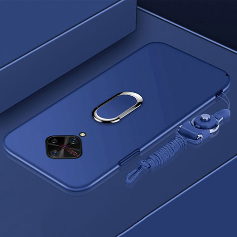 Funda Bumper Lujo Marco de Metal y Plastico Carcasa con Anillo de dedo Soporte A01 para Vivo S1 Pro Azul
