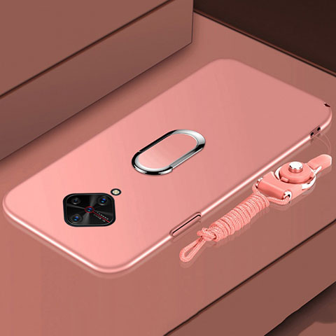 Funda Bumper Lujo Marco de Metal y Plastico Carcasa con Anillo de dedo Soporte A01 para Vivo S1 Pro Oro Rosa