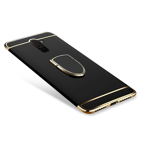 Funda Bumper Lujo Marco de Metal y Plastico Carcasa con Anillo de dedo Soporte A01 para Xiaomi Pocophone F1 Negro