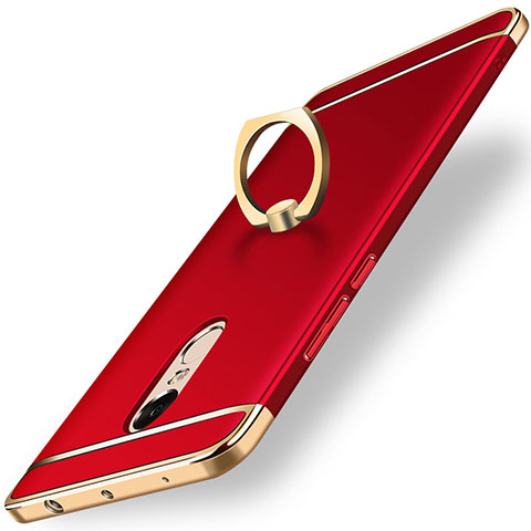 Funda Bumper Lujo Marco de Metal y Plastico Carcasa con Anillo de dedo Soporte A01 para Xiaomi Redmi Note 4 Rojo