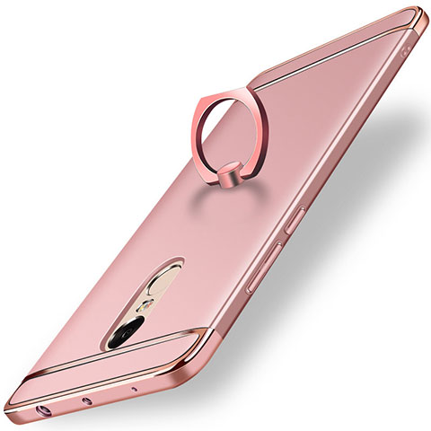 Funda Bumper Lujo Marco de Metal y Plastico Carcasa con Anillo de dedo Soporte A01 para Xiaomi Redmi Note 4X High Edition Oro Rosa