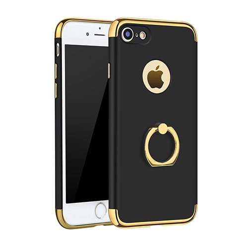 Funda Bumper Lujo Marco de Metal y Plastico Carcasa con Anillo de dedo Soporte A02 para Apple iPhone 7 Negro