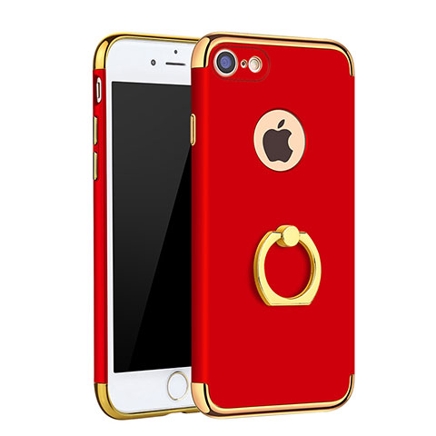 Funda Bumper Lujo Marco de Metal y Plastico Carcasa con Anillo de dedo Soporte A02 para Apple iPhone 7 Rojo