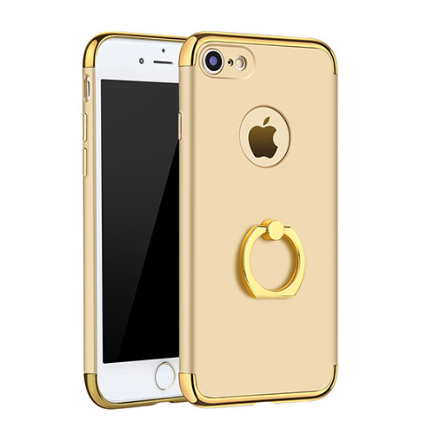 Funda Bumper Lujo Marco de Metal y Plastico Carcasa con Anillo de dedo Soporte A02 para Apple iPhone 8 Oro