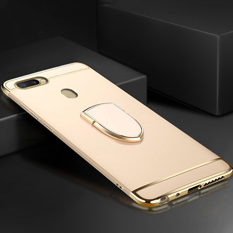 Funda Bumper Lujo Marco de Metal y Plastico Carcasa con Anillo de dedo Soporte A02 para Oppo AX7 Oro