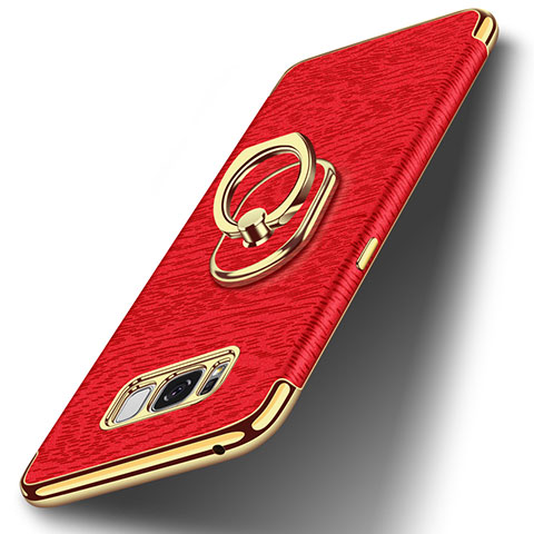 Funda Bumper Lujo Marco de Metal y Plastico Carcasa con Anillo de dedo Soporte A02 para Samsung Galaxy S8 Plus Rojo