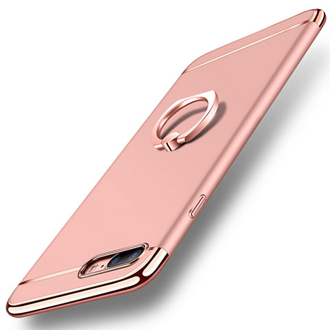 Funda Bumper Lujo Marco de Metal y Plastico Carcasa con Anillo de dedo Soporte A06 para Apple iPhone 7 Plus Oro Rosa