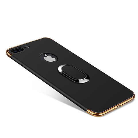 Funda Bumper Lujo Marco de Metal y Plastico Carcasa con Anillo de dedo Soporte A08 para Apple iPhone 8 Plus Negro