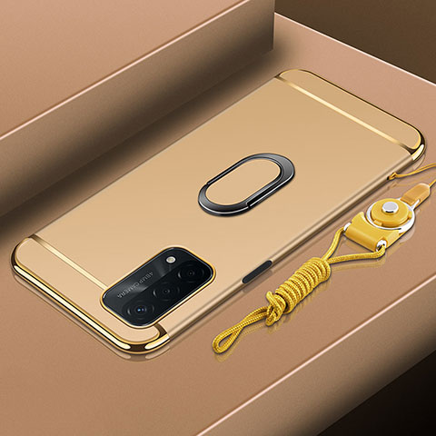 Funda Bumper Lujo Marco de Metal y Plastico Carcasa con Anillo de dedo Soporte P01 para Oppo A74 5G Oro