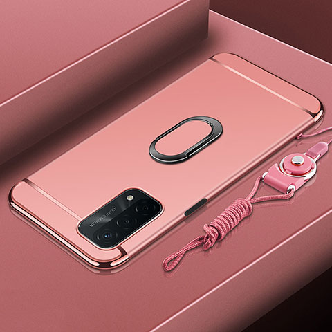 Funda Bumper Lujo Marco de Metal y Plastico Carcasa con Anillo de dedo Soporte P01 para Oppo A93 5G Oro Rosa