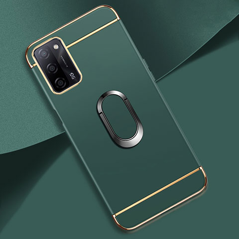 Funda Bumper Lujo Marco de Metal y Plastico Carcasa con Anillo de dedo Soporte P02 para Oppo A53s 5G Verde Noche