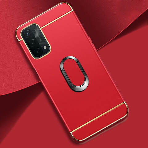 Funda Bumper Lujo Marco de Metal y Plastico Carcasa con Anillo de dedo Soporte P02 para Oppo A54 5G Rojo