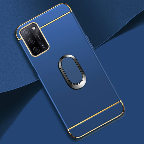 Funda Bumper Lujo Marco de Metal y Plastico Carcasa con Anillo de dedo Soporte P02 para Oppo A55 5G Azul