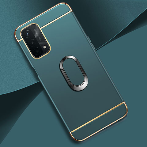 Funda Bumper Lujo Marco de Metal y Plastico Carcasa con Anillo de dedo Soporte P02 para Oppo A74 5G Verde