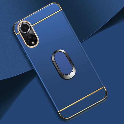 Funda Bumper Lujo Marco de Metal y Plastico Carcasa con Anillo de dedo Soporte para Huawei Nova 9 Azul