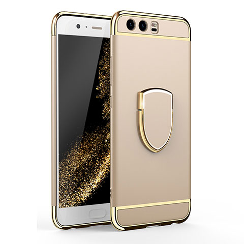 Funda Bumper Lujo Marco de Metal y Plastico Carcasa con Anillo de dedo Soporte para Huawei P10 Oro