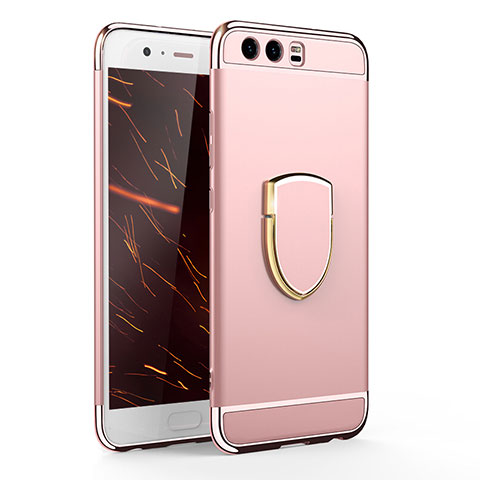 Funda Bumper Lujo Marco de Metal y Plastico Carcasa con Anillo de dedo Soporte para Huawei P10 Oro Rosa