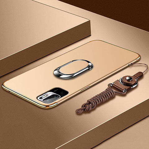 Funda Bumper Lujo Marco de Metal y Plastico Carcasa con Anillo de dedo Soporte para Xiaomi POCO M3 Pro 5G Oro