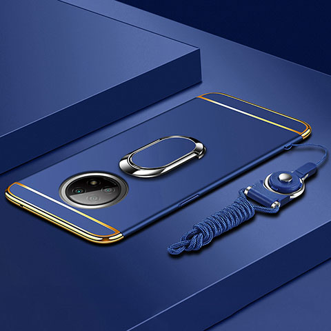 Funda Bumper Lujo Marco de Metal y Plastico Carcasa con Anillo de dedo Soporte para Xiaomi Redmi Note 9 5G Azul