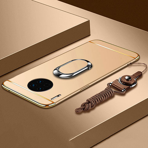 Funda Bumper Lujo Marco de Metal y Plastico Carcasa con Anillo de dedo Soporte T01 para Huawei Mate 30 Pro Oro