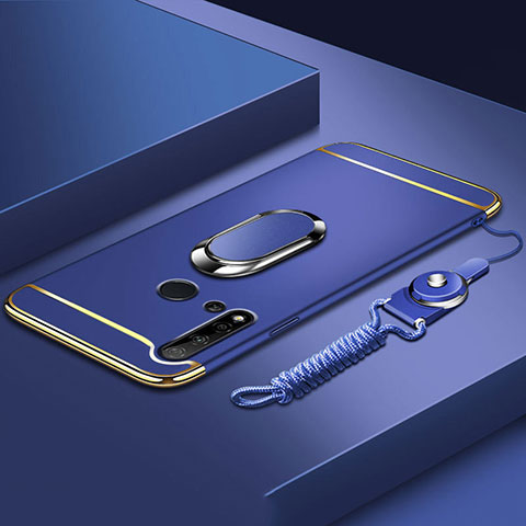 Funda Bumper Lujo Marco de Metal y Plastico Carcasa con Anillo de dedo Soporte T01 para Huawei Nova 5i Azul