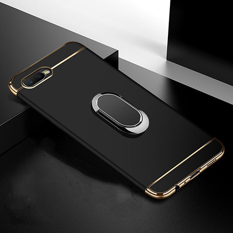 Funda Bumper Lujo Marco de Metal y Plastico Carcasa con Anillo de dedo Soporte T01 para Oppo R15X Negro