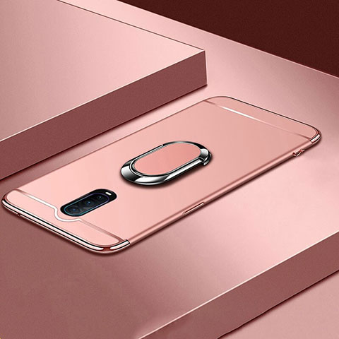 Funda Bumper Lujo Marco de Metal y Plastico Carcasa con Anillo de dedo Soporte T01 para Oppo R17 Pro Oro Rosa