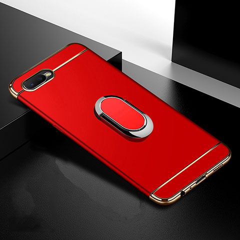 Funda Bumper Lujo Marco de Metal y Plastico Carcasa con Anillo de dedo Soporte T01 para Oppo RX17 Neo Rojo