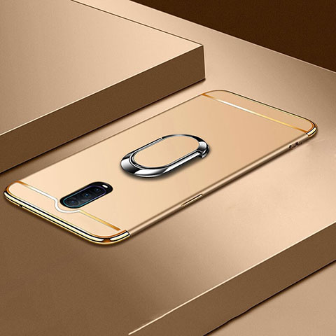 Funda Bumper Lujo Marco de Metal y Plastico Carcasa con Anillo de dedo Soporte T01 para Oppo RX17 Pro Oro