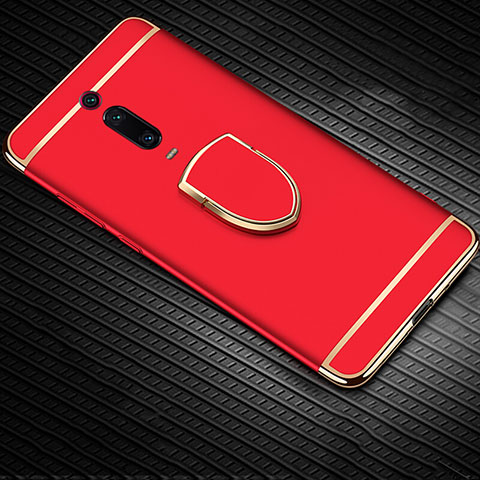 Funda Bumper Lujo Marco de Metal y Plastico Carcasa con Anillo de dedo Soporte T01 para Xiaomi Mi 9T Pro Rojo