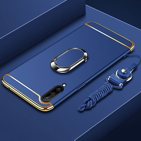 Funda Bumper Lujo Marco de Metal y Plastico Carcasa con Anillo de dedo Soporte T01 para Xiaomi Mi A3 Azul
