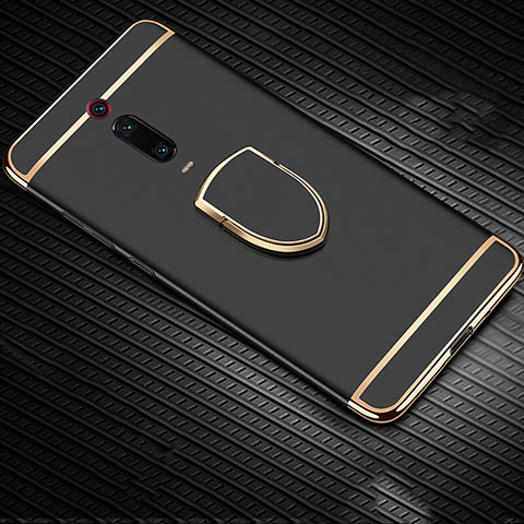 Funda Bumper Lujo Marco de Metal y Plastico Carcasa con Anillo de dedo Soporte T01 para Xiaomi Redmi K20 Pro Negro