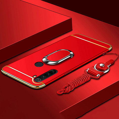 Funda Bumper Lujo Marco de Metal y Plastico Carcasa con Anillo de dedo Soporte T01 para Xiaomi Redmi Note 8T Rojo