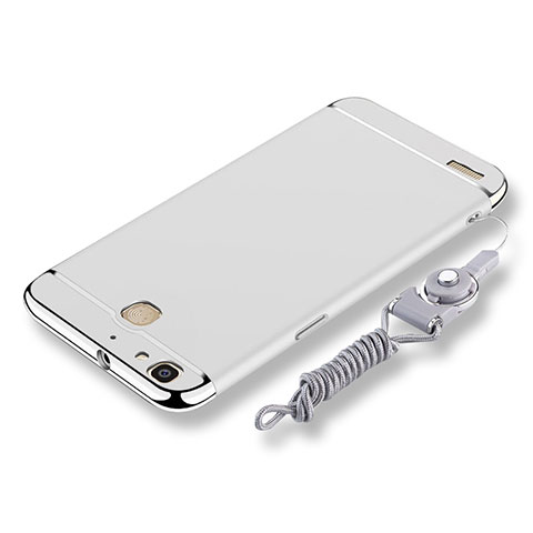 Funda Bumper Lujo Marco de Metal y Plastico Carcasa con Lanyard para Huawei Enjoy 5S Plata