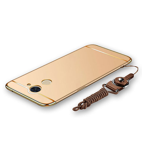 Funda Bumper Lujo Marco de Metal y Plastico Carcasa con Lanyard para Huawei Enjoy 7 Plus Oro