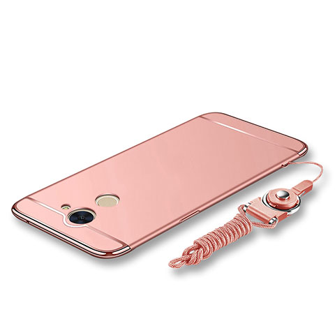 Funda Bumper Lujo Marco de Metal y Plastico Carcasa con Lanyard para Huawei Enjoy 7 Plus Oro Rosa