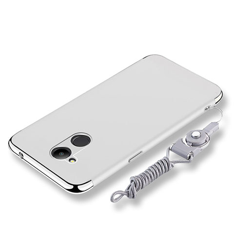 Funda Bumper Lujo Marco de Metal y Plastico Carcasa con Lanyard para Huawei Honor 6C Pro Plata