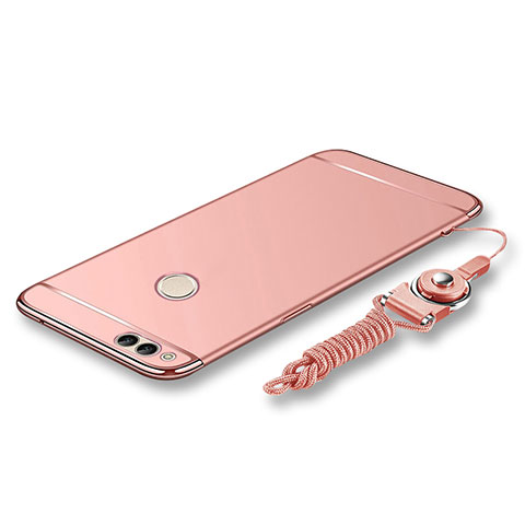 Funda Bumper Lujo Marco de Metal y Plastico Carcasa con Lanyard para Huawei Honor 7X Oro Rosa