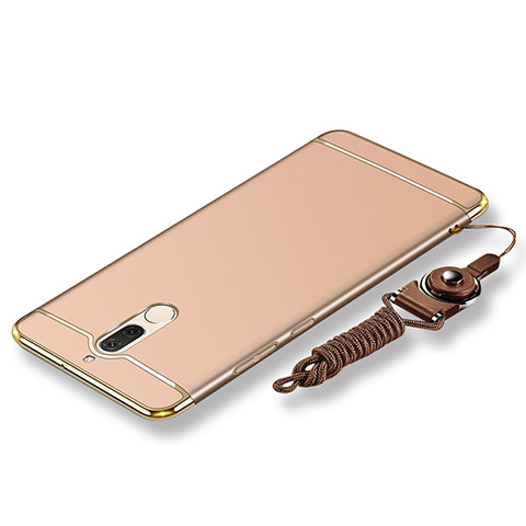 Funda Bumper Lujo Marco de Metal y Plastico Carcasa con Lanyard para Huawei Nova 2i Oro