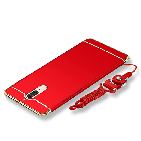 Funda Bumper Lujo Marco de Metal y Plastico Carcasa con Lanyard para Huawei Nova 2i Rojo