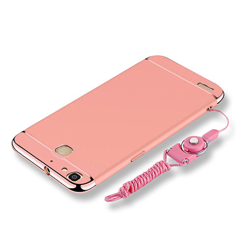 Funda Bumper Lujo Marco de Metal y Plastico Carcasa con Lanyard para Huawei P8 Lite Smart Oro Rosa